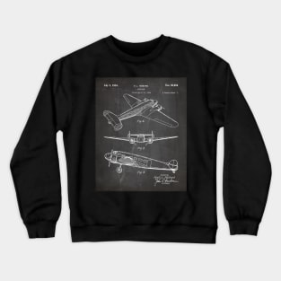 Lockheed Airplane Patent - Electra Air Plane Art - Black Chalkboard Crewneck Sweatshirt